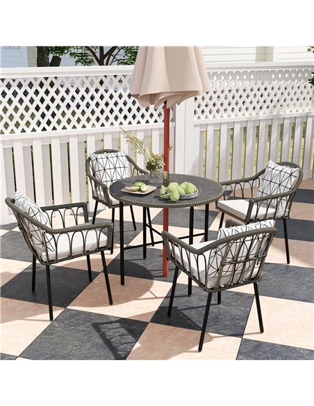 Outsunny 5 Piece Patio Rattan Dining Set, Wicker Garden Table and Chairs w/ Removable Seat & Back Cushions, Round Tempered Glass - pic 156857 | FastDaddyshop