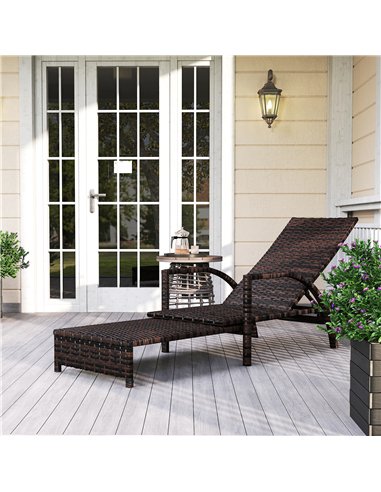 Outsunny PE Rattan Sun Lounger with Adjustable Backrest - Mixed-brown