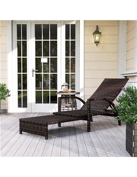 Outsunny PE Rattan Sun Lounger with Adjustable Backrest - Mixed-brown - pic 156859 | FastDaddyshop