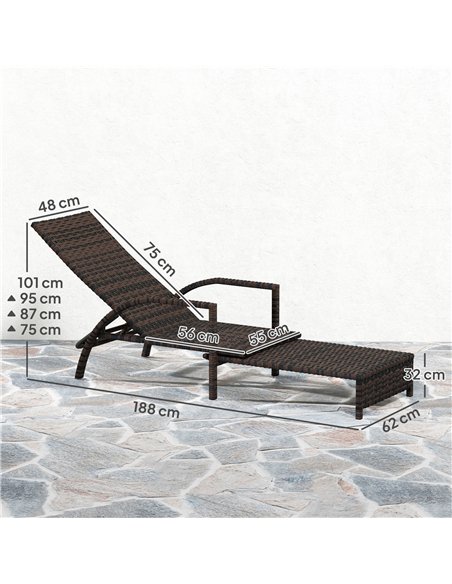 Outsunny PE Rattan Sun Lounger with Adjustable Backrest - Mixed-brown - pic 156860 | FastDaddyshop