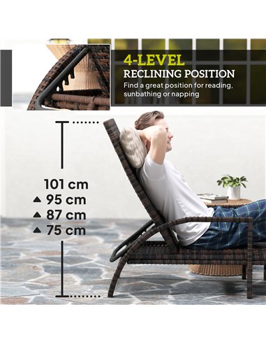 Outsunny PE Rattan Sun Lounger with Adjustable Backrest - Mixed-brown