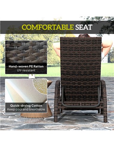 Outsunny PE Rattan Sun Lounger with Adjustable Backrest - Mixed-brown
