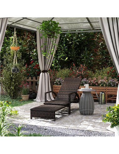 Outsunny PE Rattan Sun Lounger with Adjustable Backrest - Mixed-brown