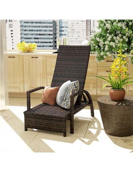 Outsunny PE Rattan Sun Lounger with Adjustable Backrest - Mixed-brown - pic 156866 | FastDaddyshop