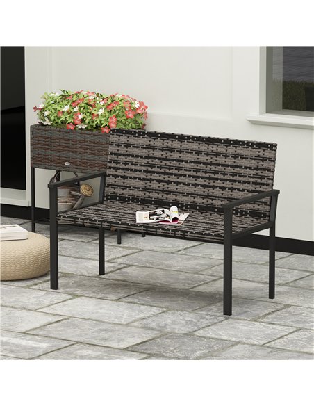 Outsunny 2 Seater Rattan Garden Bench, Outdoor Bench with Quick-Drying Cotton Padding, Wicker Garden Loveseat with Armrests, Ste - pic 156868 | FastDaddyshop