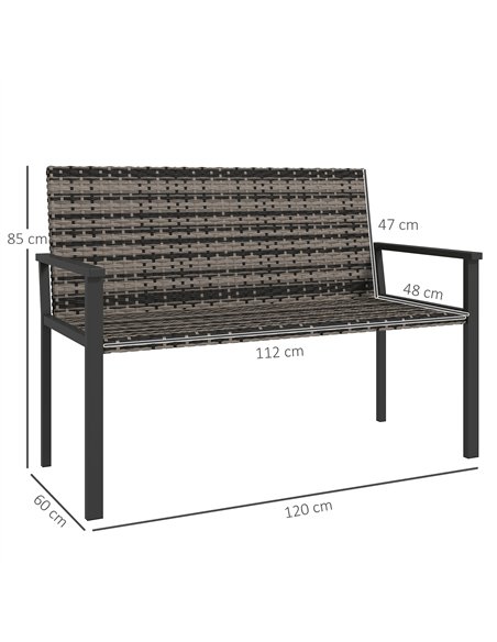 Outsunny 2 Seater Rattan Garden Bench, Outdoor Bench with Quick-Drying Cotton Padding, Wicker Garden Loveseat with Armrests, Ste - pic 156869 | FastDaddyshop