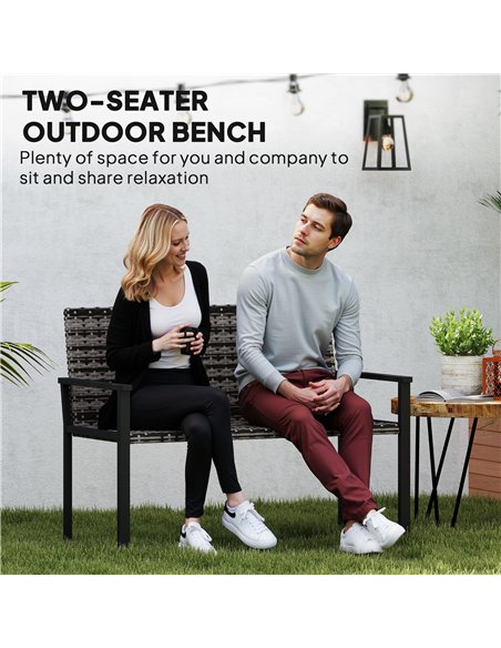Outsunny 2 Seater Rattan Garden Bench, Outdoor Bench with Quick-Drying Cotton Padding, Wicker Garden Loveseat with Armrests, Ste - pic 156870 | FastDaddyshop