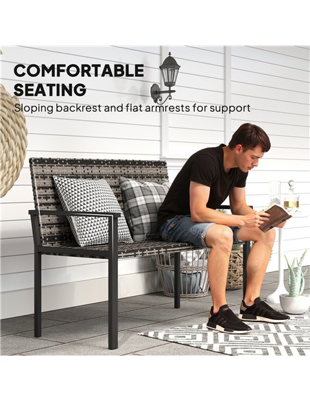 Outsunny 2 Seater Rattan Garden Bench, Outdoor Bench with Quick-Drying Cotton Padding, Wicker Garden Loveseat with Armrests, Ste - pic 156873 | FastDaddyshop