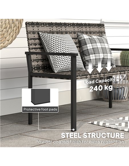 Outsunny 2 Seater Rattan Garden Bench, Outdoor Bench with Quick-Drying Cotton Padding, Wicker Garden Loveseat with Armrests, Ste - pic 156874 | FastDaddyshop