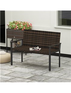 Outsunny 2 Seater Rattan Garden Bench, Outdoor Bench with Quick-Drying Cotton Padding, Wicker Garden Loveseat with Armrests, Ste 2