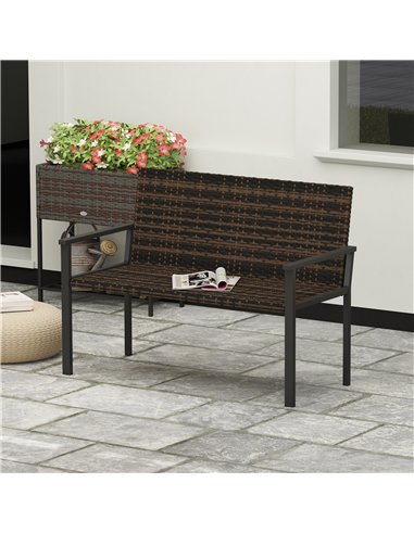 Outsunny 2 Seater Rattan Garden Bench, Outdoor Bench with Quick-Drying Cotton Padding, Wicker Garden Loveseat with Armrests, Ste