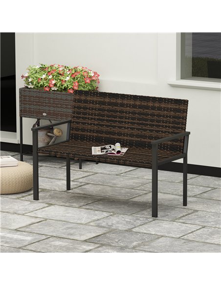 Outsunny 2 Seater Rattan Garden Bench, Outdoor Bench with Quick-Drying Cotton Padding, Wicker Garden Loveseat with Armrests, Ste - pic 156877 | FastDaddyshop