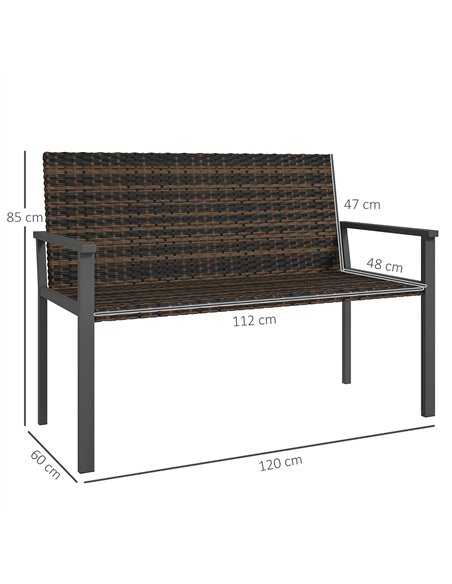 Outsunny 2 Seater Rattan Garden Bench, Outdoor Bench with Quick-Drying Cotton Padding, Wicker Garden Loveseat with Armrests, Ste - pic 156878 | FastDaddyshop