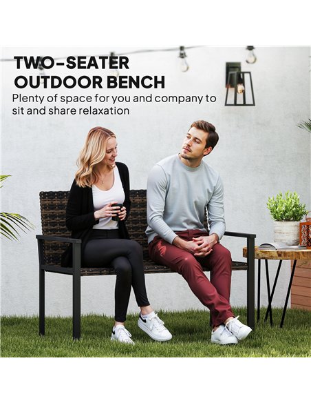 Outsunny 2 Seater Rattan Garden Bench, Outdoor Bench with Quick-Drying Cotton Padding, Wicker Garden Loveseat with Armrests, Ste - pic 156879 | FastDaddyshop