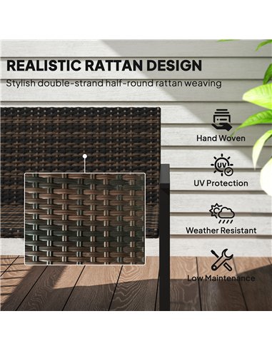 Outsunny 2 Seater Rattan Garden Bench, Outdoor Bench with Quick-Drying Cotton Padding, Wicker Garden Loveseat with Armrests, Ste