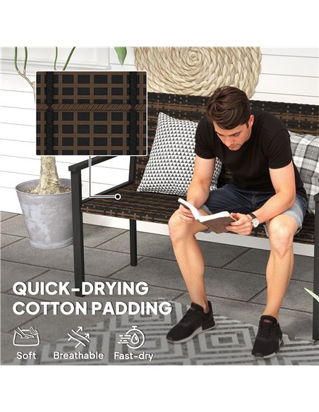 Outsunny 2 Seater Rattan Garden Bench, Outdoor Bench with Quick-Drying Cotton Padding, Wicker Garden Loveseat with Armrests, Ste - pic 156881 | FastDaddyshop