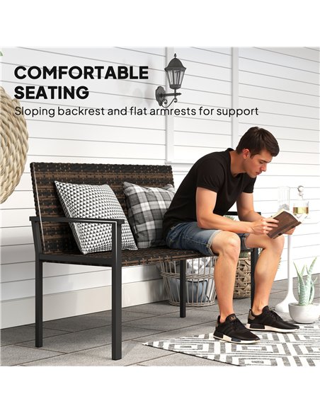 Outsunny 2 Seater Rattan Garden Bench, Outdoor Bench with Quick-Drying Cotton Padding, Wicker Garden Loveseat with Armrests, Ste - pic 156882 | FastDaddyshop