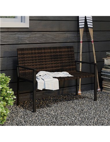 Outsunny 2 Seater Rattan Garden Bench, Outdoor Bench with Quick-Drying Cotton Padding, Wicker Garden Loveseat with Armrests, Ste
