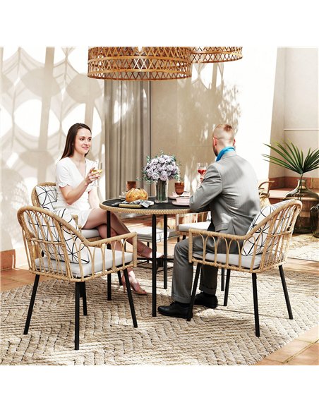 Outsunny 5 Piece Patio Rattan Dining Set, Wicker Garden Table and Chairs w/ Removable Seat & Back Cushions, Round Tempered Glass - pic 156886 | FastDaddyshop