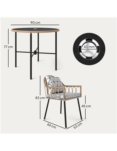 Outsunny 5 Piece Patio Rattan Dining Set, Wicker Garden Table and Chairs w/ Removable Seat & Back Cushions, Round Tempered Glass