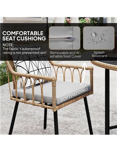 Outsunny 5 Piece Patio Rattan Dining Set, Wicker Garden Table and Chairs w/ Removable Seat & Back Cushions, Round Tempered Glass
