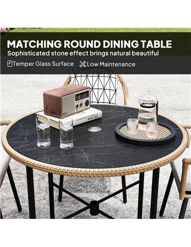 Outsunny 5 Piece Patio Rattan Dining Set, Wicker Garden Table and Chairs w/ Removable Seat & Back Cushions, Round Tempered Glass