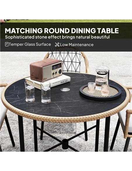 Outsunny 5 Piece Patio Rattan Dining Set, Wicker Garden Table and Chairs w/ Removable Seat & Back Cushions, Round Tempered Glass - pic 156890 | FastDaddyshop
