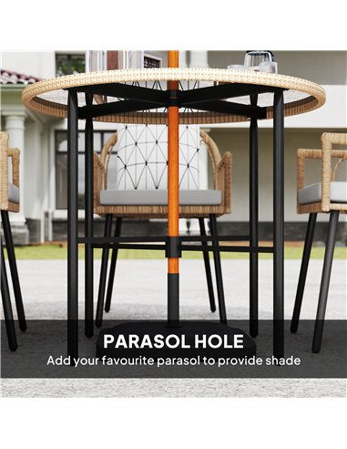 Outsunny 5 Piece Patio Rattan Dining Set, Wicker Garden Table and Chairs w/ Removable Seat & Back Cushions, Round Tempered Glass