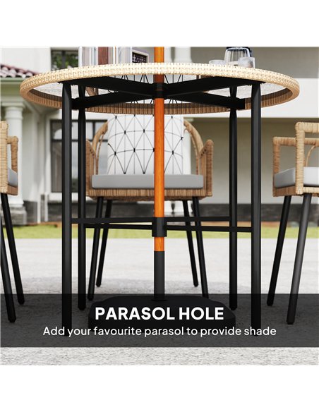 Outsunny 5 Piece Patio Rattan Dining Set, Wicker Garden Table and Chairs w/ Removable Seat & Back Cushions, Round Tempered Glass - pic 156891 | FastDaddyshop