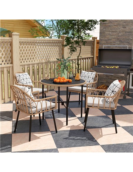 Outsunny 5 Piece Patio Rattan Dining Set, Wicker Garden Table and Chairs w/ Removable Seat & Back Cushions, Round Tempered Glass - pic 156893 | FastDaddyshop