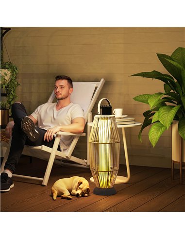 Outsunny Garden Rattan Lamp, 72 cm Tall Solar Rattan Floor Lamp, Solar Garden Light with Auto On/Off LED, IP44 for Outdoor, Porc