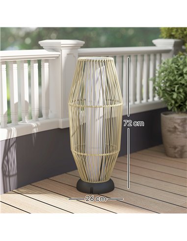 Outsunny Garden Rattan Lamp, 72 cm Tall Solar Rattan Floor Lamp, Solar Garden Light with Auto On/Off LED, IP44 for Outdoor, Porc