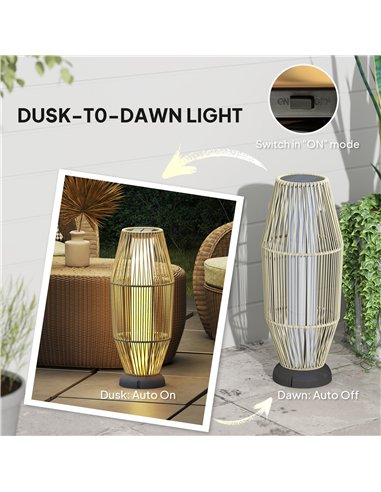 Outsunny Garden Rattan Lamp, 72 cm Tall Solar Rattan Floor Lamp, Solar Garden Light with Auto On/Off LED, IP44 for Outdoor, Porc