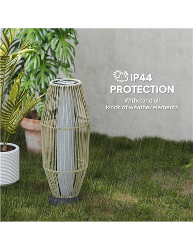 Outsunny Garden Rattan Lamp, 72 cm Tall Solar Rattan Floor Lamp, Solar Garden Light with Auto On/Off LED, IP44 for Outdoor, Porc