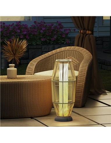 Outsunny Garden Rattan Lamp, 72 cm Tall Solar Rattan Floor Lamp, Solar Garden Light with Auto On/Off LED, IP44 for Outdoor, Porc