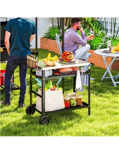 Outsunny BBQ Trolley with Stainless Steel Top Adjustable Shelf, Outdoor Kitchen BBQ Station with Hooks Seasoning Tray Towel Rack 2