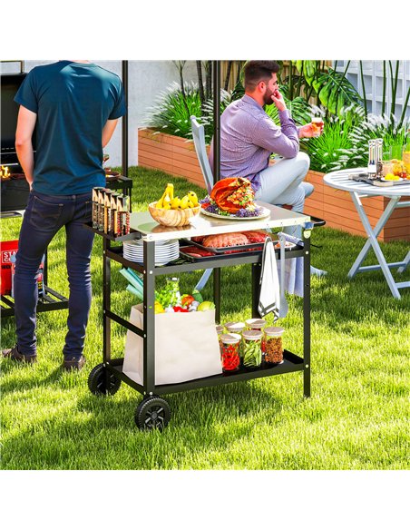 Outsunny BBQ Trolley with Stainless Steel Top Adjustable Shelf, Outdoor Kitchen BBQ Station with Hooks Seasoning Tray Towel Rack - pic 156904 | FastDaddyshop