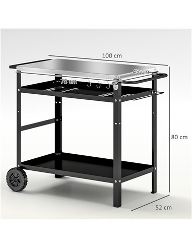 Outsunny BBQ Trolley with Stainless Steel Top Adjustable Shelf, Outdoor Kitchen BBQ Station with Hooks Seasoning Tray Towel Rack