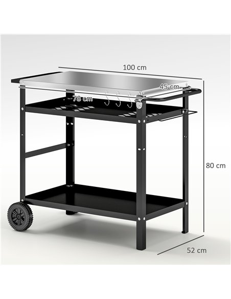 Outsunny BBQ Trolley with Stainless Steel Top Adjustable Shelf, Outdoor Kitchen BBQ Station with Hooks Seasoning Tray Towel Rack - pic 156905 | FastDaddyshop