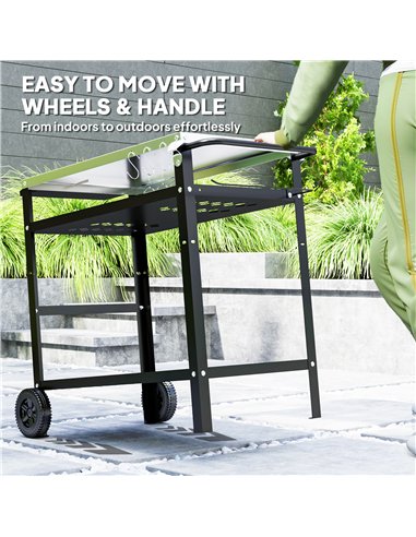 Outsunny BBQ Trolley with Stainless Steel Top Adjustable Shelf, Outdoor Kitchen BBQ Station with Hooks Seasoning Tray Towel Rack