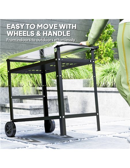 Outsunny BBQ Trolley with Stainless Steel Top Adjustable Shelf, Outdoor Kitchen BBQ Station with Hooks Seasoning Tray Towel Rack - pic 156909 | FastDaddyshop
