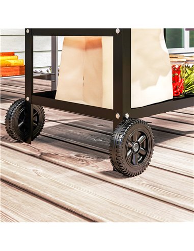 Outsunny BBQ Trolley with Stainless Steel Top Adjustable Shelf, Outdoor Kitchen BBQ Station with Hooks Seasoning Tray Towel Rack