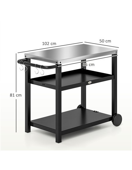 Outsunny Outdoor Grill Dining Cart 3-Shelf Movable Pizza Oven Table Stand with Stainless Steel Top, Portable BBQ Trolley Food Pr - pic 156914 | FastDaddyshop