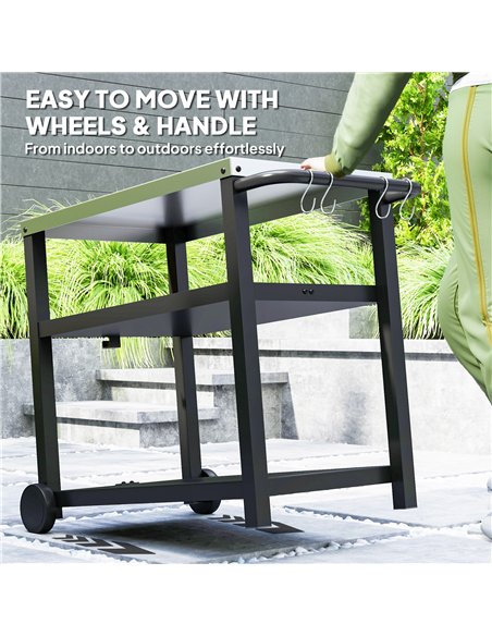 Outsunny Outdoor Grill Dining Cart 3-Shelf Movable Pizza Oven Table Stand with Stainless Steel Top, Portable BBQ Trolley Food Pr - pic 156917 | FastDaddyshop