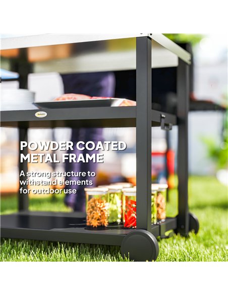 Outsunny Outdoor Grill Dining Cart 3-Shelf Movable Pizza Oven Table Stand with Stainless Steel Top, Portable BBQ Trolley Food Pr - pic 156918 | FastDaddyshop