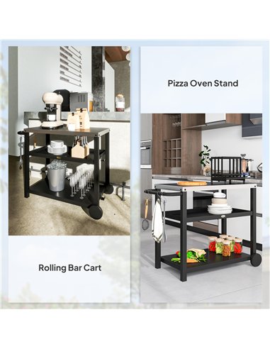Outsunny Outdoor Grill Dining Cart 3-Shelf Movable Pizza Oven Table Stand with Stainless Steel Top, Portable BBQ Trolley Food Pr
