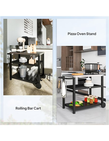 Outsunny Outdoor Grill Dining Cart 3-Shelf Movable Pizza Oven Table Stand with Stainless Steel Top, Portable BBQ Trolley Food Pr - pic 156919 | FastDaddyshop