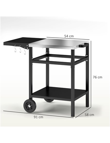 Outsunny BBQ Trolley with Stainless Steel Top and Foldable Side Table, Outdoor Kitchen BBQ Station with Hooks and Shelf, Pizza O - pic 156923 | FastDaddyshop
