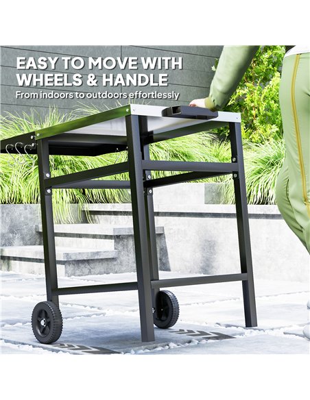 Outsunny BBQ Trolley with Stainless Steel Top and Foldable Side Table, Outdoor Kitchen BBQ Station with Hooks and Shelf, Pizza O - pic 156926 | FastDaddyshop