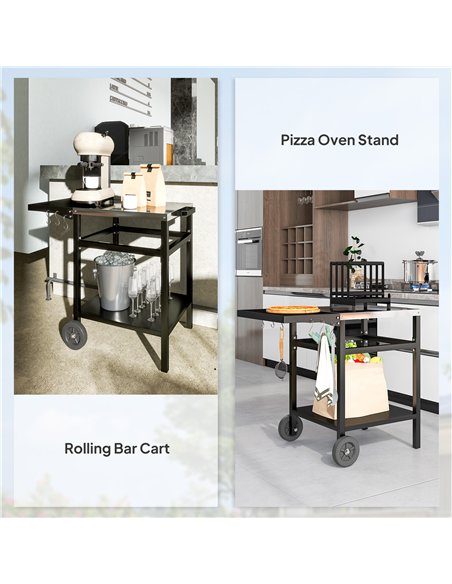 Outsunny BBQ Trolley with Stainless Steel Top and Foldable Side Table, Outdoor Kitchen BBQ Station with Hooks and Shelf, Pizza O - pic 156927 | FastDaddyshop